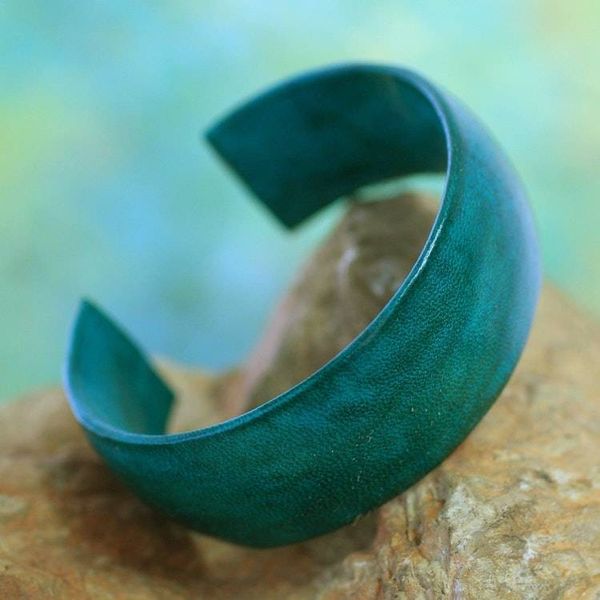 Alternate image for Fair Trade Leather Cuff Bracelet Annula in Sea Green