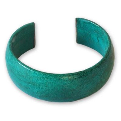 Alternate image for Fair Trade Leather Cuff Bracelet Annula in Sea Green