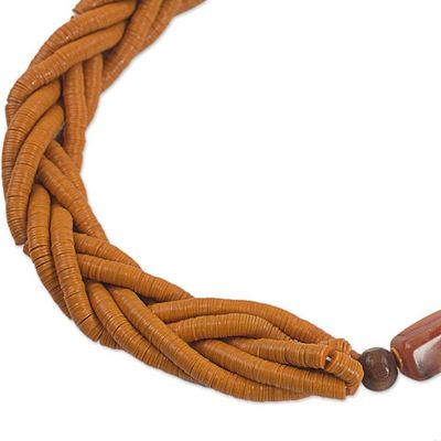 Alternate image for Handcrafted Orange Braided Bead Necklace with Wood and Agate Sosongo in Orange