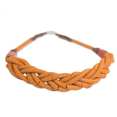 Alternate image for Handcrafted Orange Braided Bead Necklace with Wood and Agate Sosongo in Orange