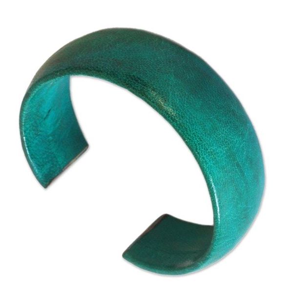 Alternate image for Fair Trade Leather Cuff Bracelet Annula in Sea Green