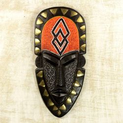 Image for Hand Crafted African Wood Mask with Beads and Brass Accents Beaded Warrior