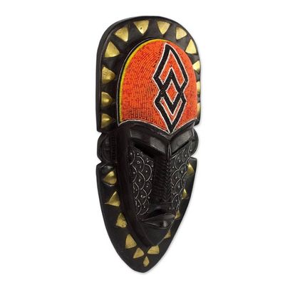 Alternate image for Hand Crafted African Wood Mask with Beads and Brass Accents Beaded Warrior