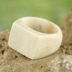 Image for Bone Signet Ring with a Natural Finish from Ghana Quiet Grandeur