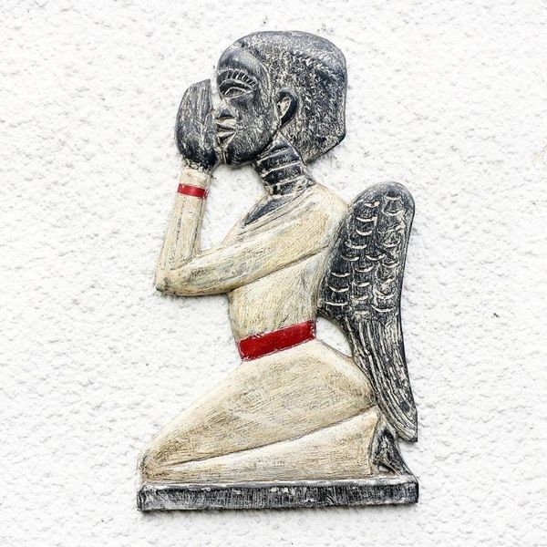 Alternate image for Rustic Sese Wood Angel Wall Sculpture from Ghana Praying Angel