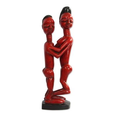 Primary image for Romantic Sese Wood Sculpture in Red from Ghana Red Lovers