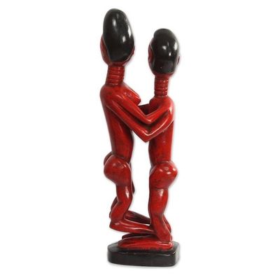 Alternate image for Romantic Sese Wood Sculpture in Red from Ghana Red Lovers