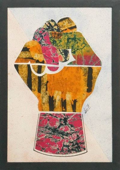 Primary image for Batik Fabric Collage Framed Wall Art in Yellow and Pink The Power Belongs to You