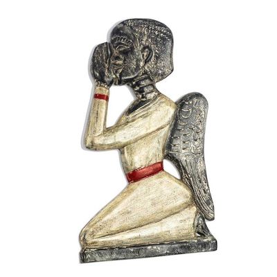 Alternate image for Rustic Sese Wood Angel Wall Sculpture from Ghana Praying Angel