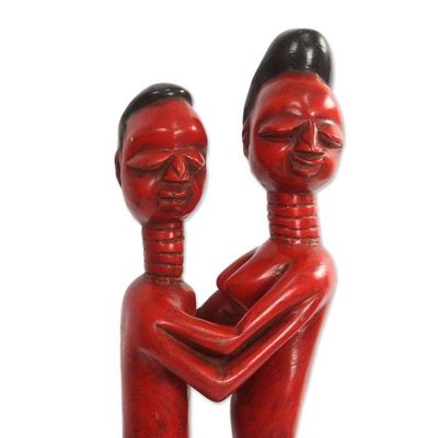 Alternate image for Romantic Sese Wood Sculpture in Red from Ghana Red Lovers