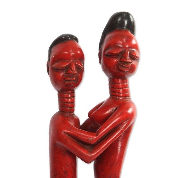 Alternate image for Romantic Sese Wood Sculpture in Red from Ghana Red Lovers