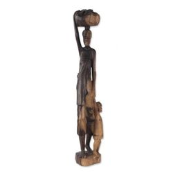 Image for Ebony Wood Mother and Child Sculpture from Ghana Returnees