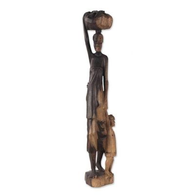 Alternate image for Ebony Wood Mother and Child Sculpture from Ghana Returnees