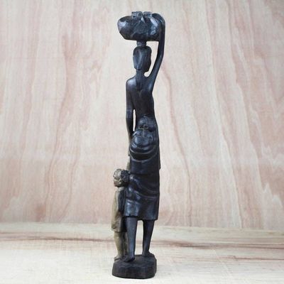 Alternate image for Ebony Wood Mother and Child Sculpture from Ghana Returnees