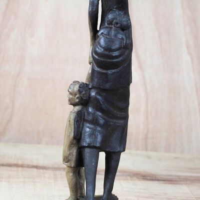 Alternate image for Ebony Wood Mother and Child Sculpture from Ghana Returnees