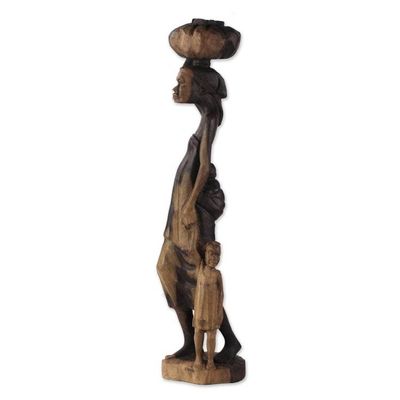 Alternate image for Ebony Wood Mother and Child Sculpture from Ghana Returnees