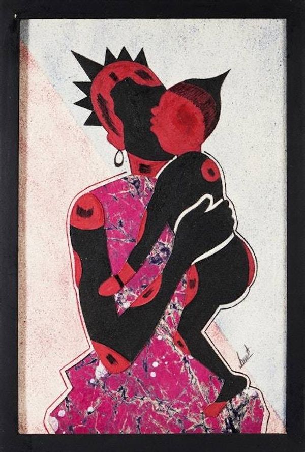 Alternate image for Mother and Child Batik Cotton Collage from West Africa Play Time