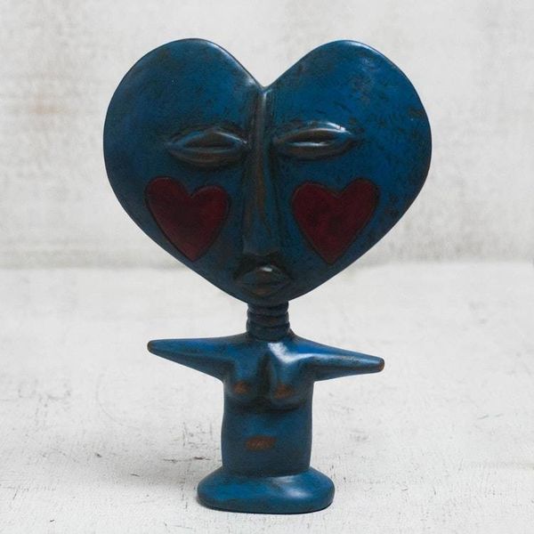 Alternate image for Handcrafted Sese Wood Fertility Doll in Blue from Ghana Blue Lover