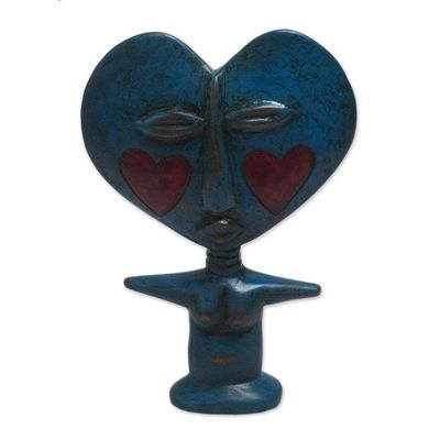 Alternate image for Handcrafted Sese Wood Fertility Doll in Blue from Ghana Blue Lover