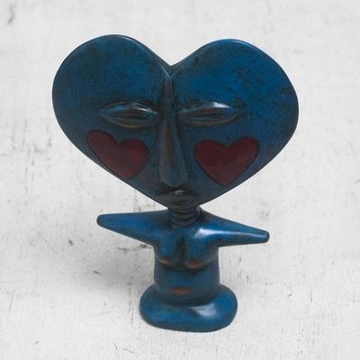 Alternate image for Handcrafted Sese Wood Fertility Doll in Blue from Ghana Blue Lover