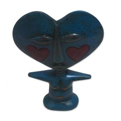 Alternate image for Handcrafted Sese Wood Fertility Doll in Blue from Ghana Blue Lover