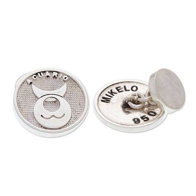 Alternate image for Aquarius-Themed Modern Round Silver Cufflinks from Mexico Aquarius Totem