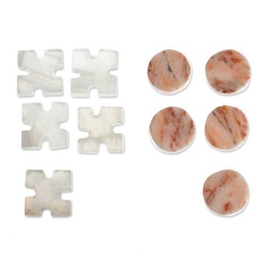 Alternate image for Modern Onyx Marble Coasters and Tic-Tac-Toe Game Set of 4 Fun Hosting