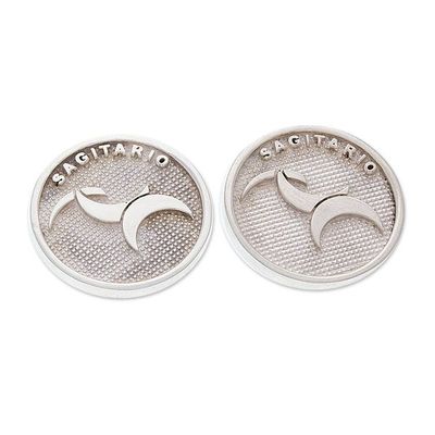 Alternate image for Round Modern Silver Cufflinks with Sagittarius Zodiac Symbol Sagittarius Totem