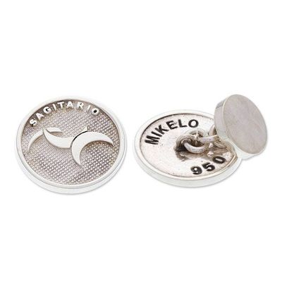 Alternate image for Round Modern Silver Cufflinks with Sagittarius Zodiac Symbol Sagittarius Totem