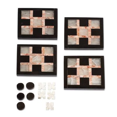 Alternate image for Set of 4 Onyx and Marble Coasters with Tic-Tac-Toe Pieces Fun Entertaining