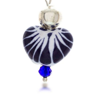 Alternate image for Heart-Shaped Blue and White Talavera Ceramic Dangle Earrings Cobalt Hearts