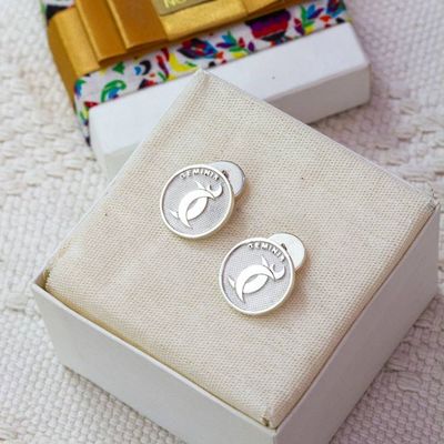 Alternate image for Modern Gemini Zodiac Silver Cufflinks Crafted in Mexico Gemini Totem
