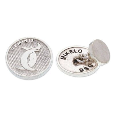 Alternate image for Modern Gemini Zodiac Silver Cufflinks Crafted in Mexico Gemini Totem