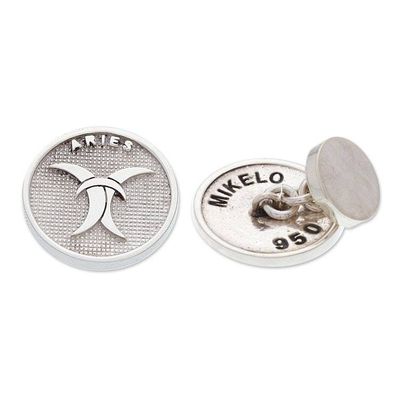 Alternate image for Aries-Themed Minimalist Silver Cufflinks Crafted in Mexico Aries Totem