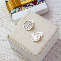 Image for Fair Trade Libra Zodiac-Themed Silver Cufflinks from Mexico Libra Totem