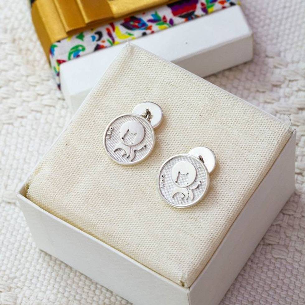 High-Polished Leo Zodiac Sign Silver Cufflinks from Mexico 'Leo Totem'