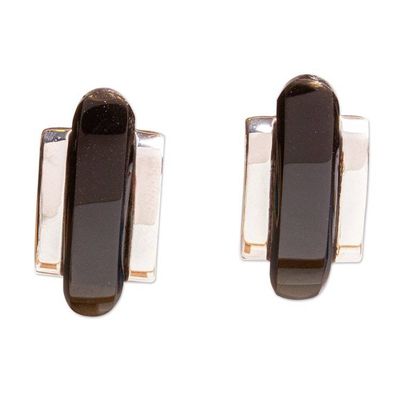 Alternate image for Taxco Sterling Drop Earrings with Obsidian Darkness Falls