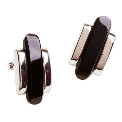 Alternate image for Taxco Sterling Drop Earrings with Obsidian Darkness Falls