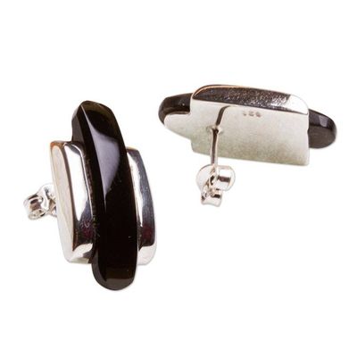 Alternate image for Taxco Sterling Drop Earrings with Obsidian Darkness Falls