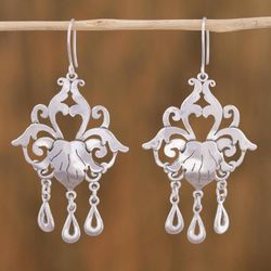 Image for Sterling Silver Floral Chandelier Earrings from Mexico Baroque Elegance