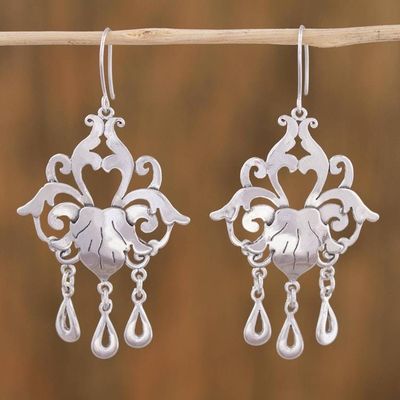 Primary image for Sterling Silver Floral Chandelier Earrings from Mexico Baroque Elegance