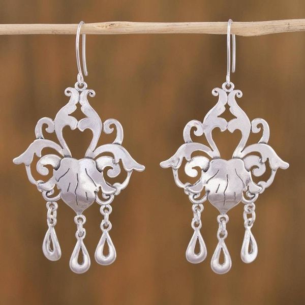 Alternate image for Sterling Silver Floral Chandelier Earrings from Mexico Baroque Elegance