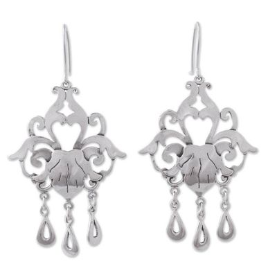 Alternate image for Sterling Silver Floral Chandelier Earrings from Mexico Baroque Elegance