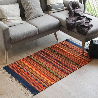 Alternate image for Multicolored Zapotec Wool Rug Waves of Dawn