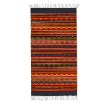 Alternate image for Multicolored Zapotec Wool Rug Waves of Dawn