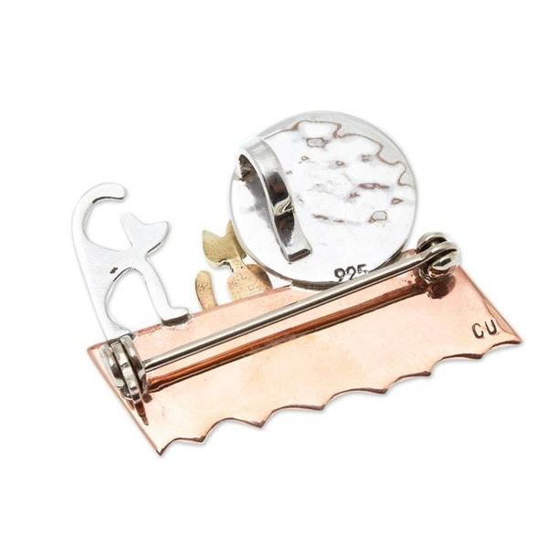 Alternate image for Handmade Cat Motif Brooch Pin Cats on a Roof