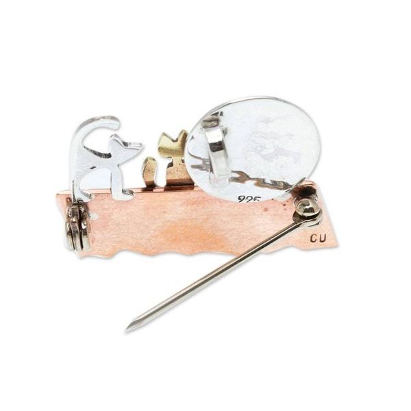 Alternate image for Handmade Cat Motif Brooch Pin Cats on a Roof