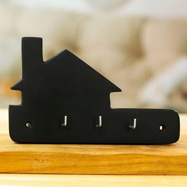 Alternate image for Minimalist Black Marble Key Rack Hand-Carved from Mexico Night Keys