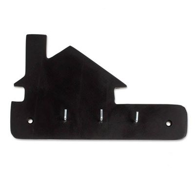 Alternate image for Minimalist Black Marble Key Rack Hand-Carved from Mexico Night Keys