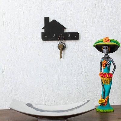 Alternate image for Minimalist Black Marble Key Rack Hand-Carved from Mexico Night Keys